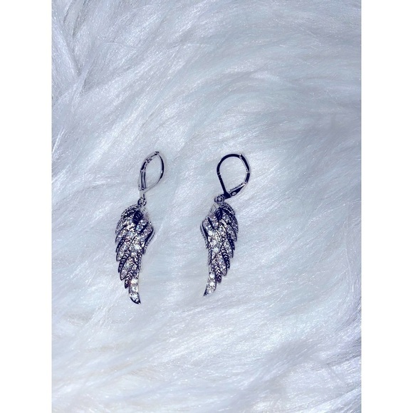 Elegant winged, hoop, earrings silver plated with sparkling Zircon - Picture 2 of 3